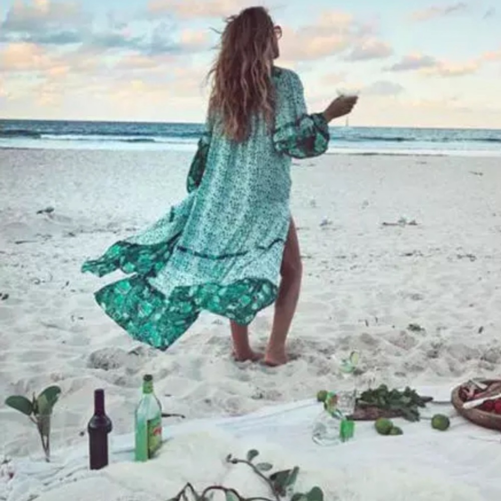 Winona Boho Gypsy Maxi Dress Gown in Ivy Green - Picture 8 of 8